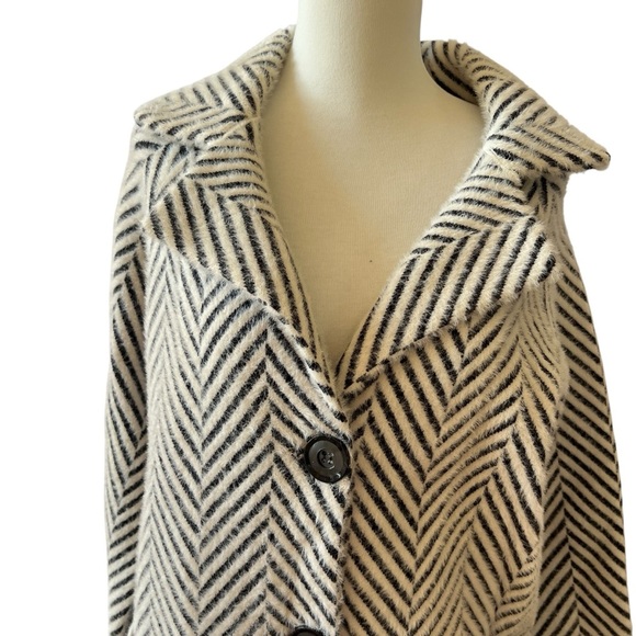 SISTERS COAT S CHEVRON STRIPE RELAXED MID LENGTH SIDE POCKETS FALL LUXURY CHIC - Picture 3 of 12
